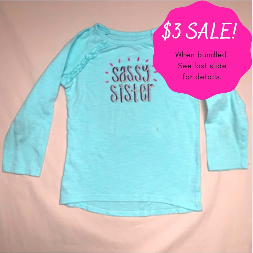 Sassy Sister Turquoise Girls 4T Top Glitter Ruffle Long Sleeve Tee Shirt School